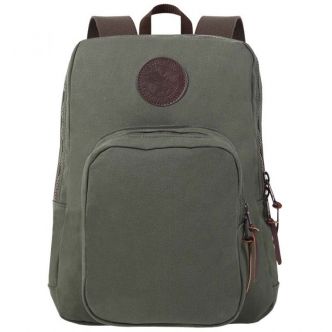 Olive green large backpack with front zip pocket and top handle