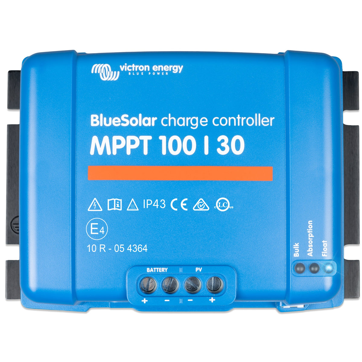 BlueSolar MPPT 100/30 charge controller, blue housing with VictronEnergy logo