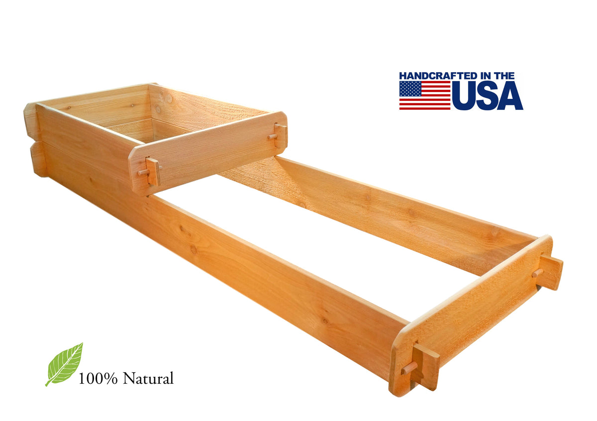 Two-tier raised cedar garden bed kit with natural wood finish and end brackets
