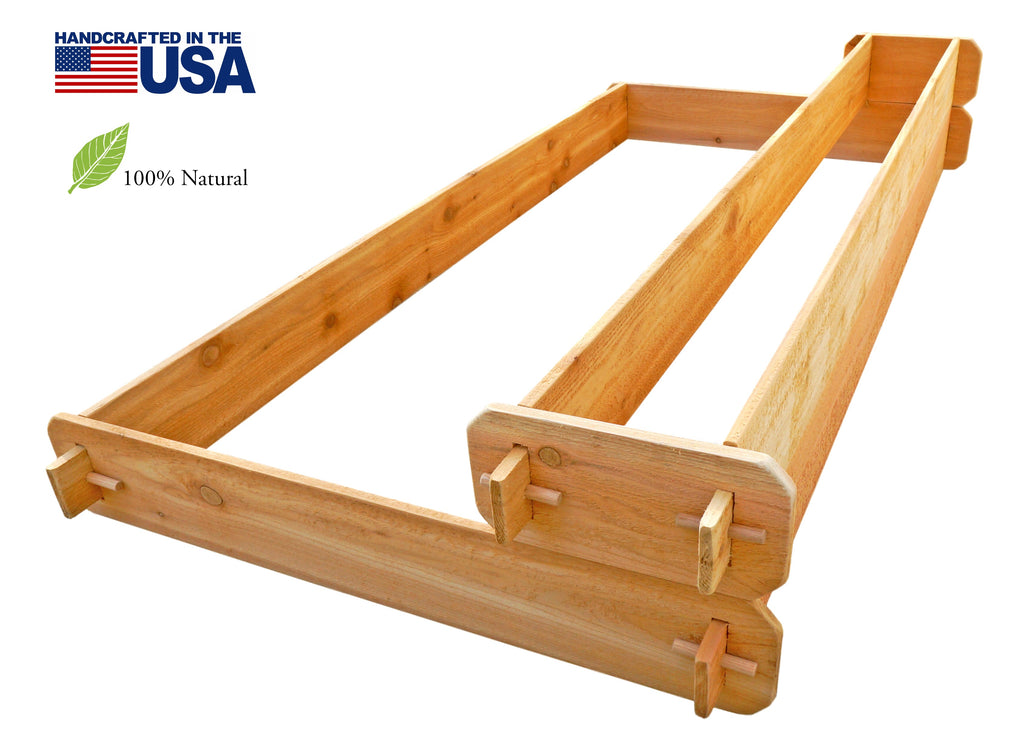 Cedar raised garden bed kit with two-tier frame and corner hardware