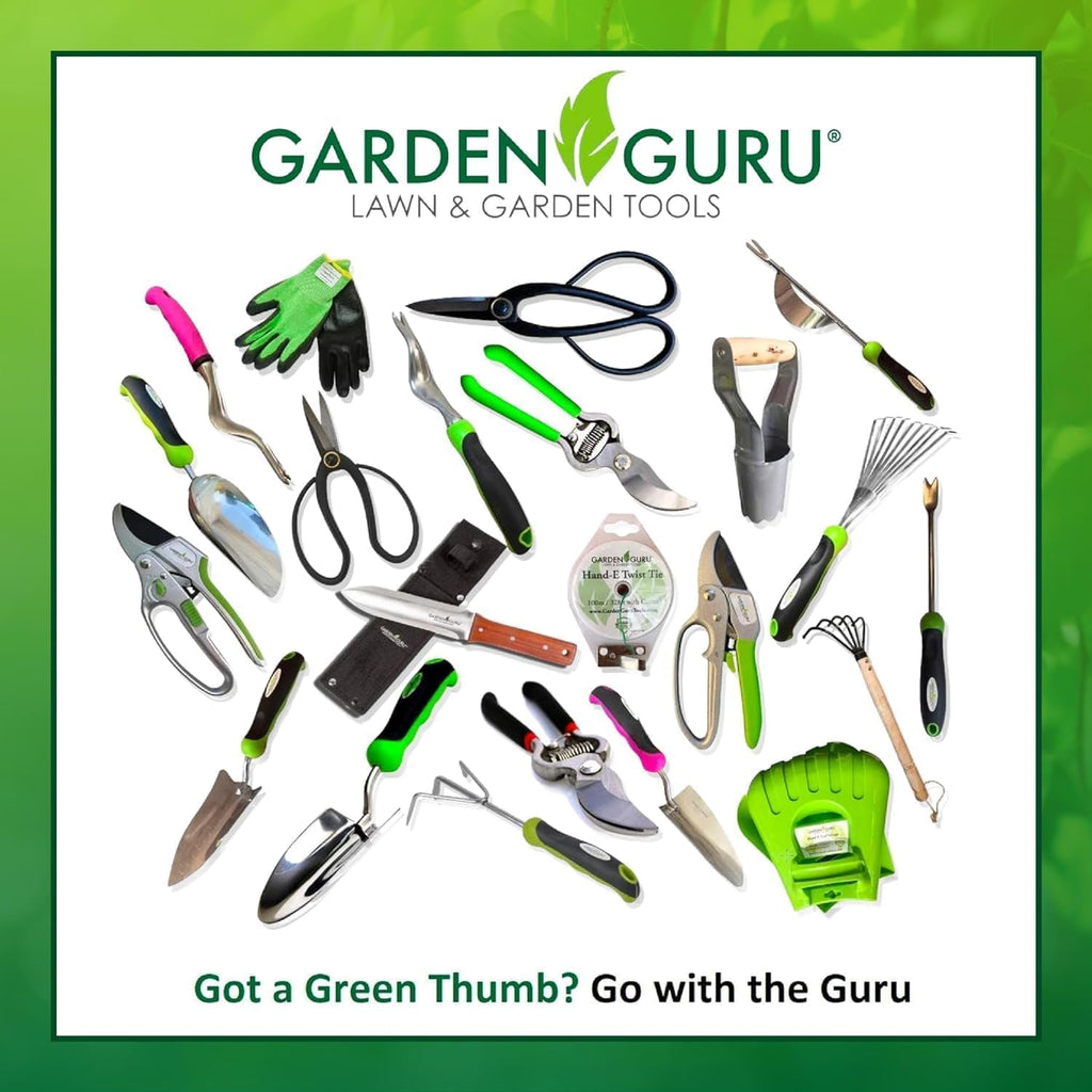 Extra cushioned gardening kneepads promotional card showing Garden Guru tools assortment