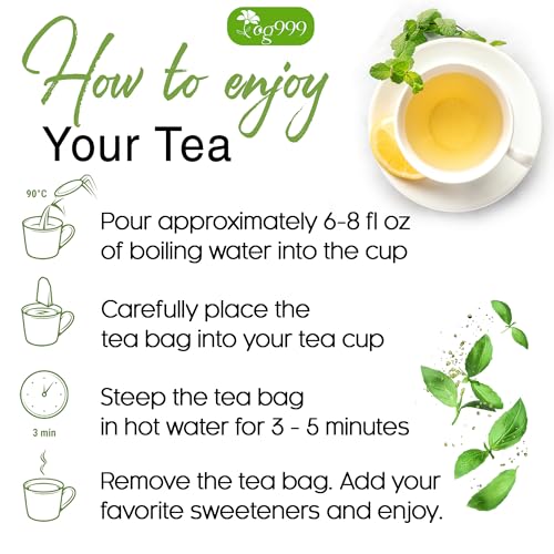 Cup of yellow tea with moringa leaves showing simple tea-brewing steps