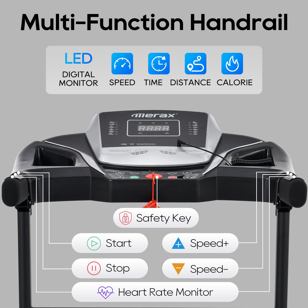 Treadmill LED digital monitor with speed, time, distance, calorie, and heart-rate