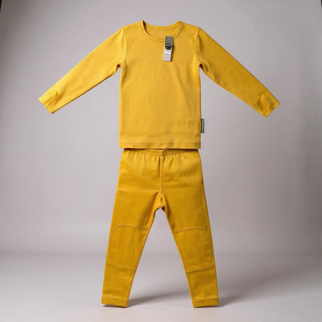 Mustard kids merino wool base layer set: long-sleeve top and pants