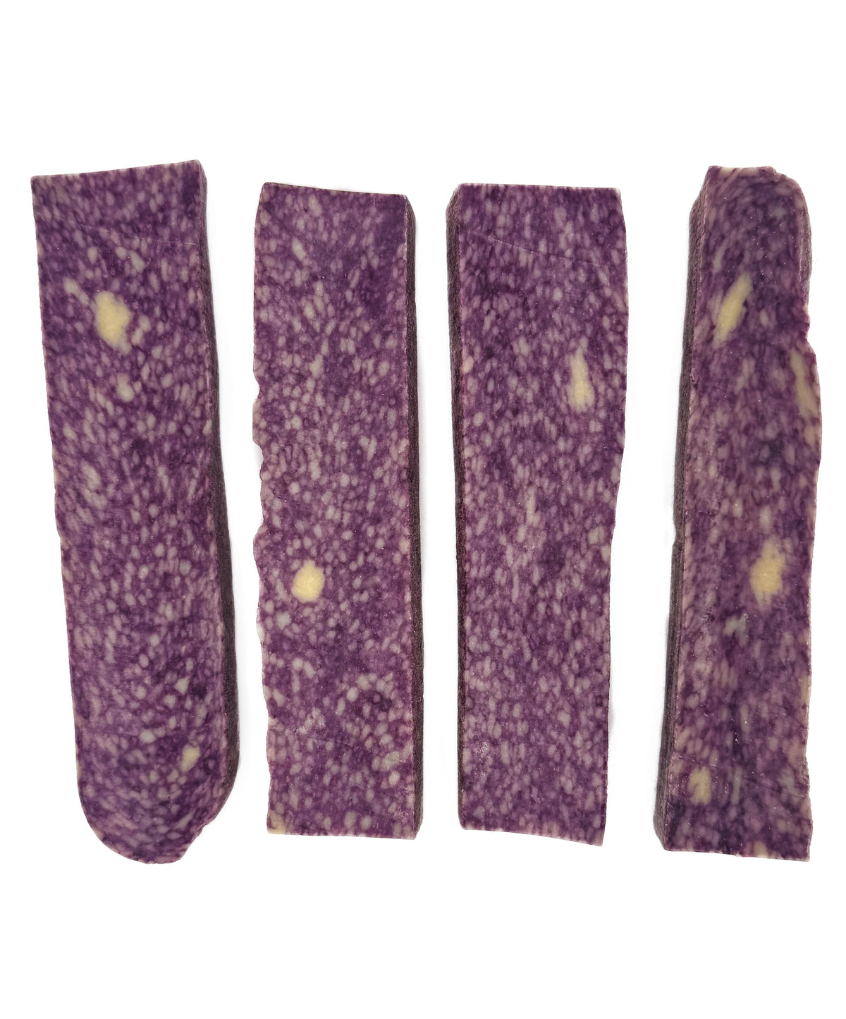 Set of four purple speckled yak cheese chew sticks.