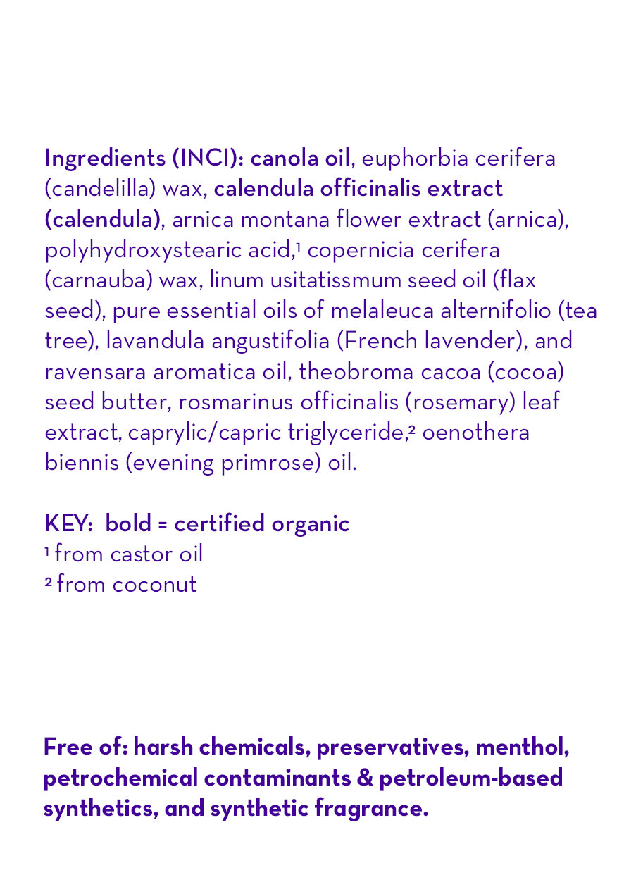 Calendula Boo-Boo Stick ingredient (INCI) panel text on white background