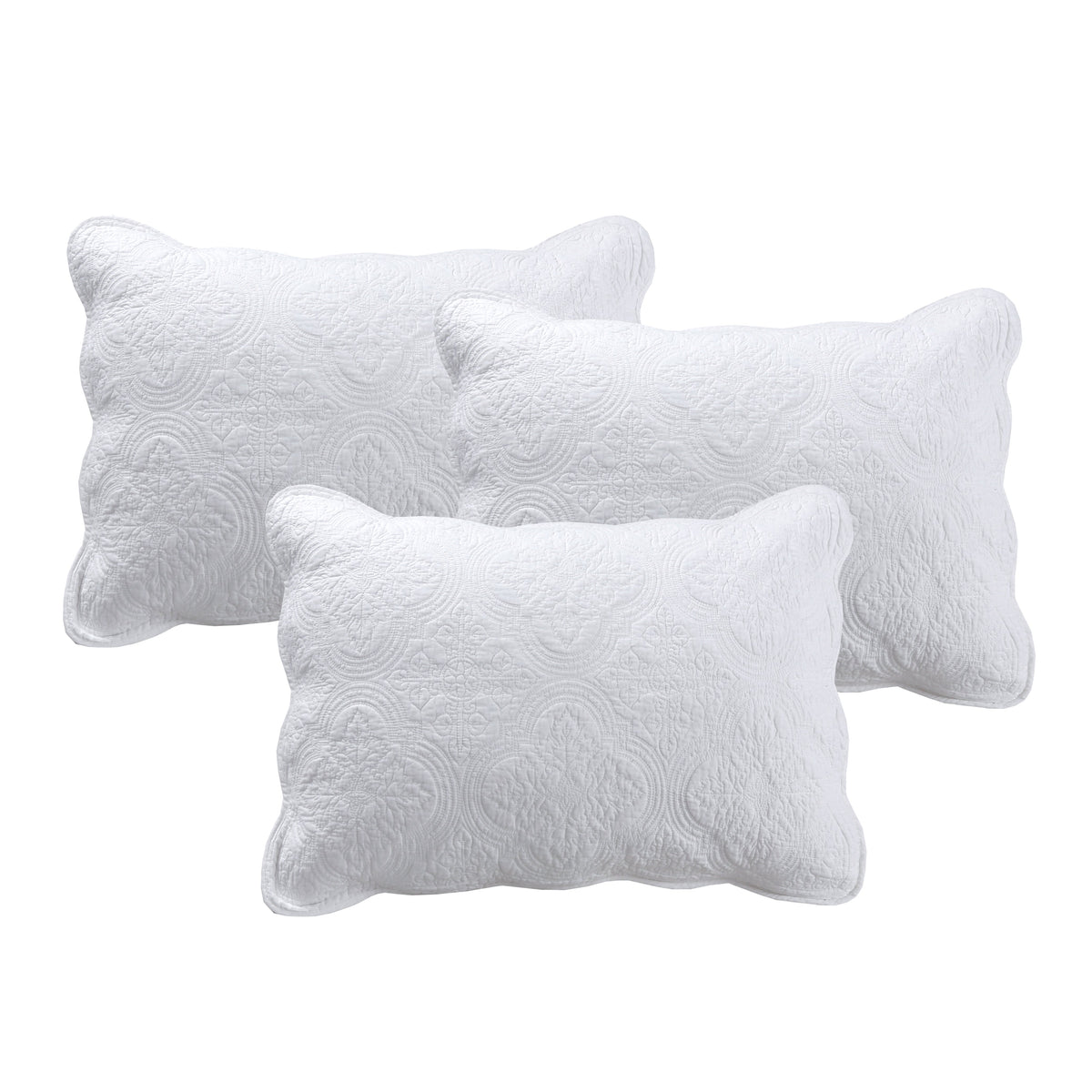 White daybed decorative pillows set with quilted swirl pattern