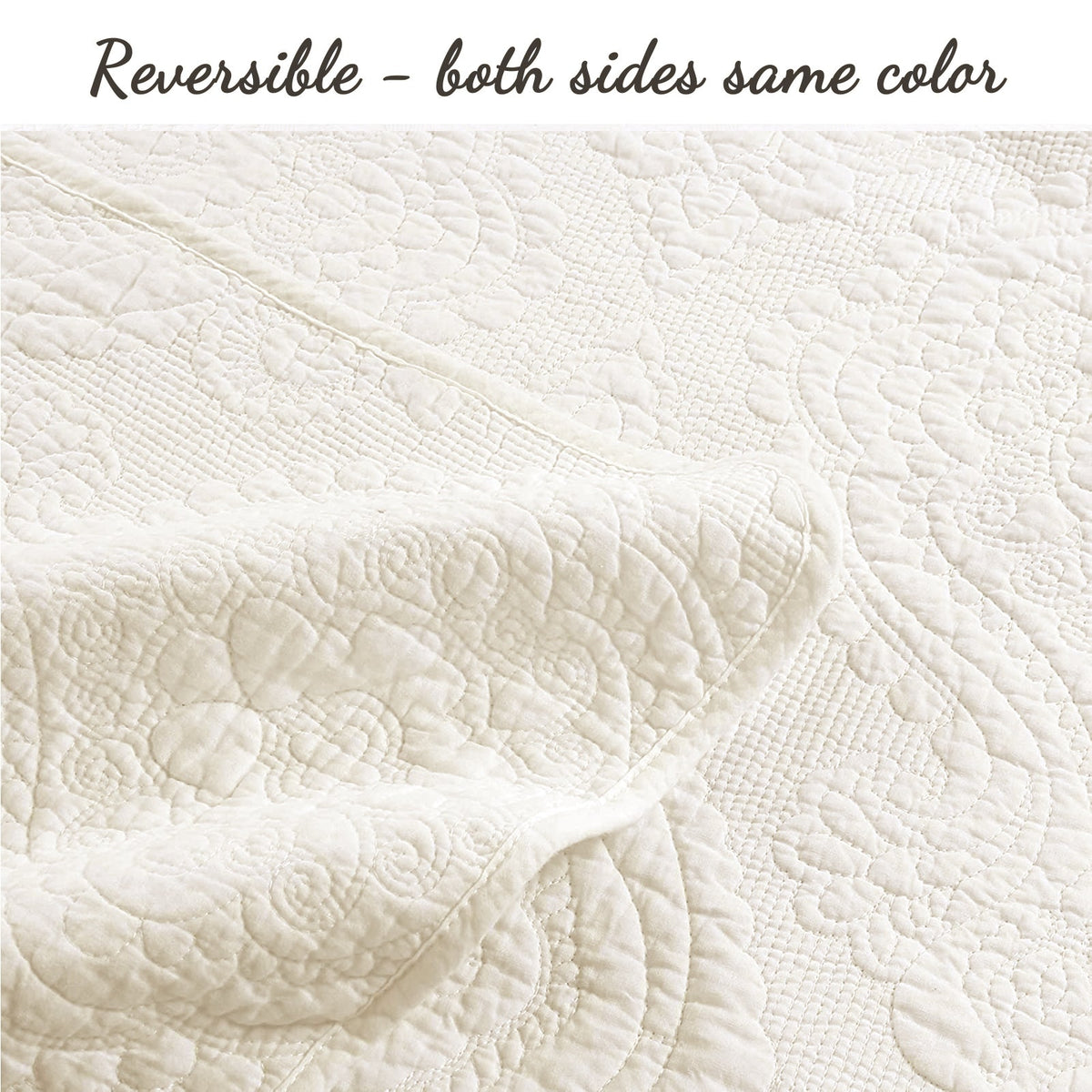 Reversible ivory quilt with same-color quilting texture on both sides