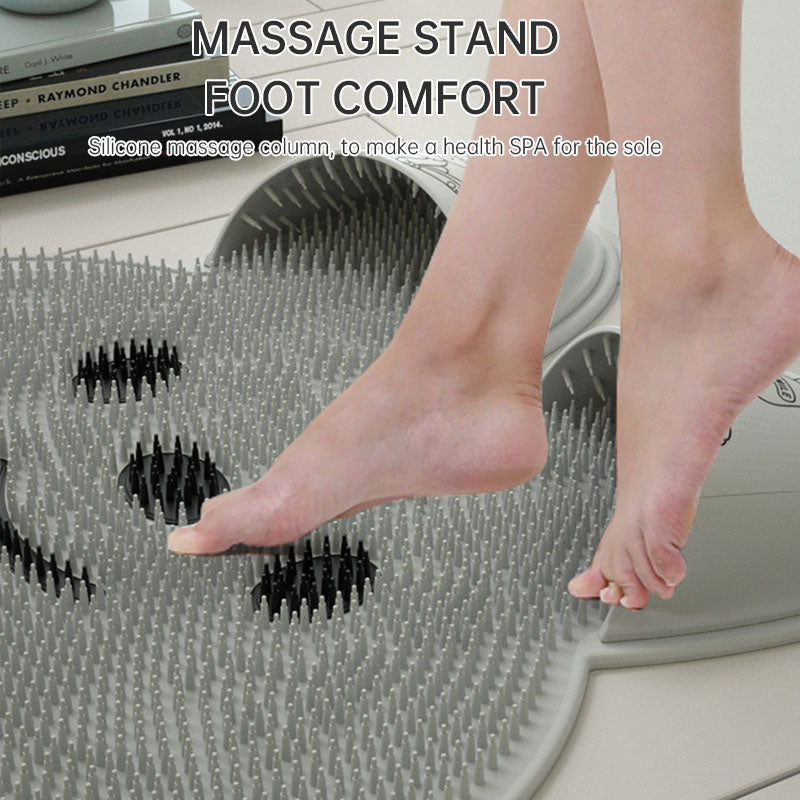 Gray foot massage stand mat with spike texture for rubbing and exfoliating
