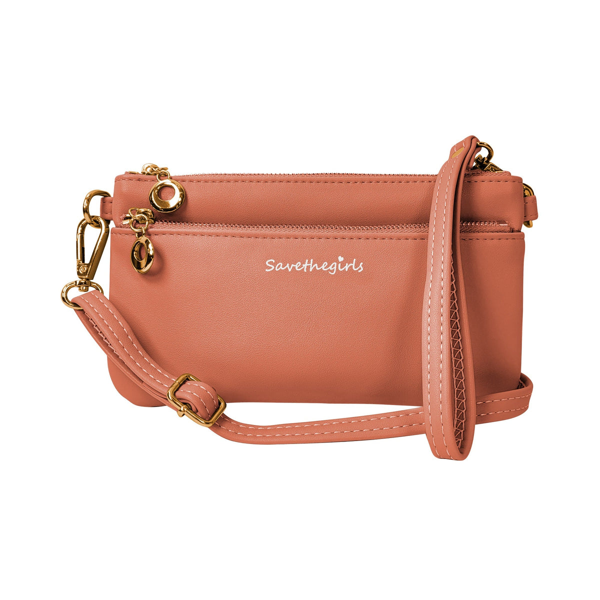 Coral RFID crossbody pouch with zip closure and adjustable crossbody strap