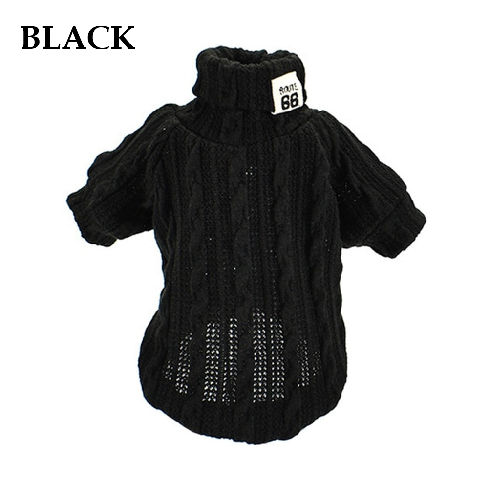 Black knitted turtleneck sweater for small dogs and cats with ribbed knit