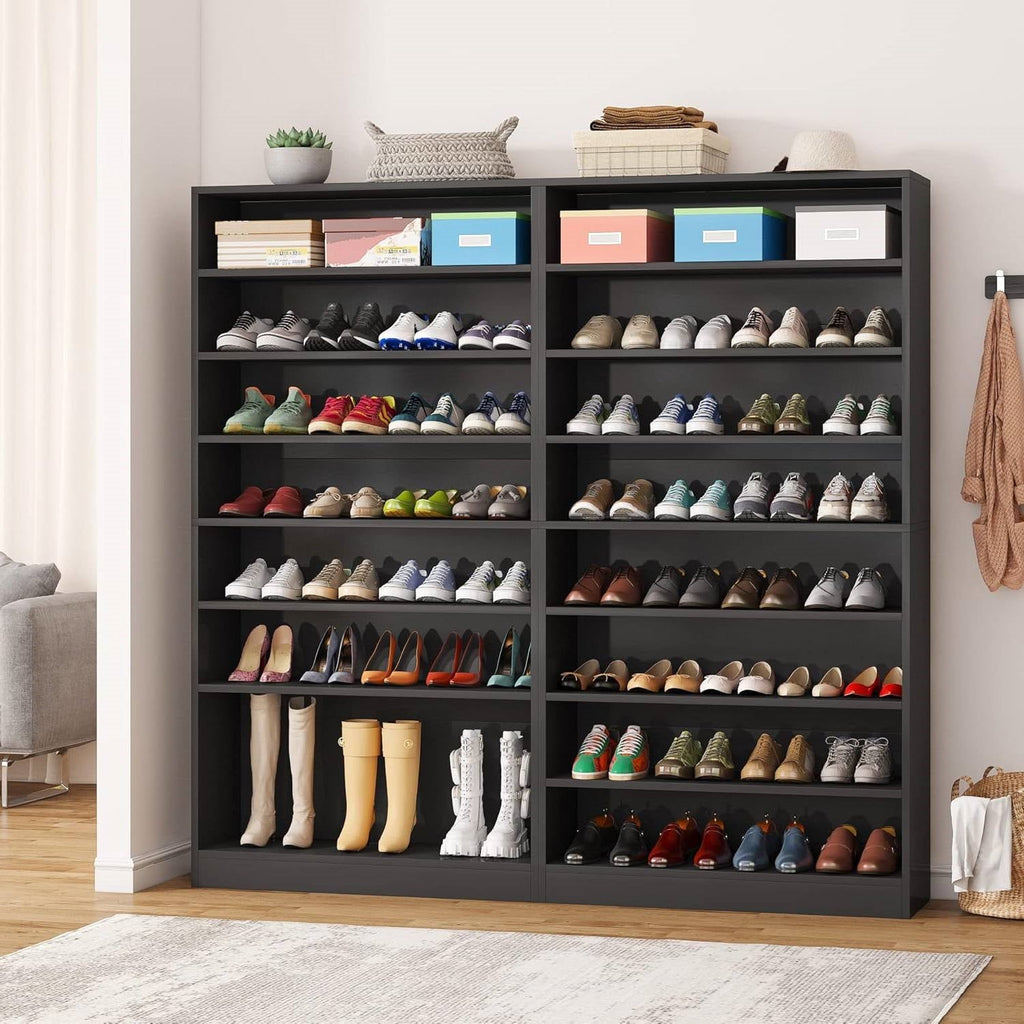 8-Shelf Shoe Rack Storage Cabinet Closet Shelving Unit in Black Wood Finish