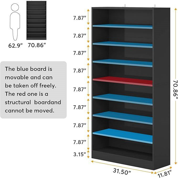 8-Shelf Shoe Rack Storage Cabinet Closet Shelving Unit in Black Wood Finish