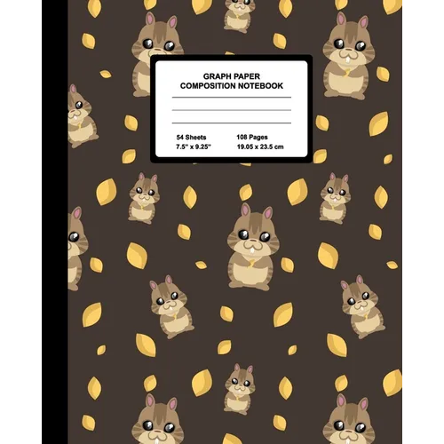 Chipmunk-themed graph paper composition notebook, quad ruled pages, dark cover