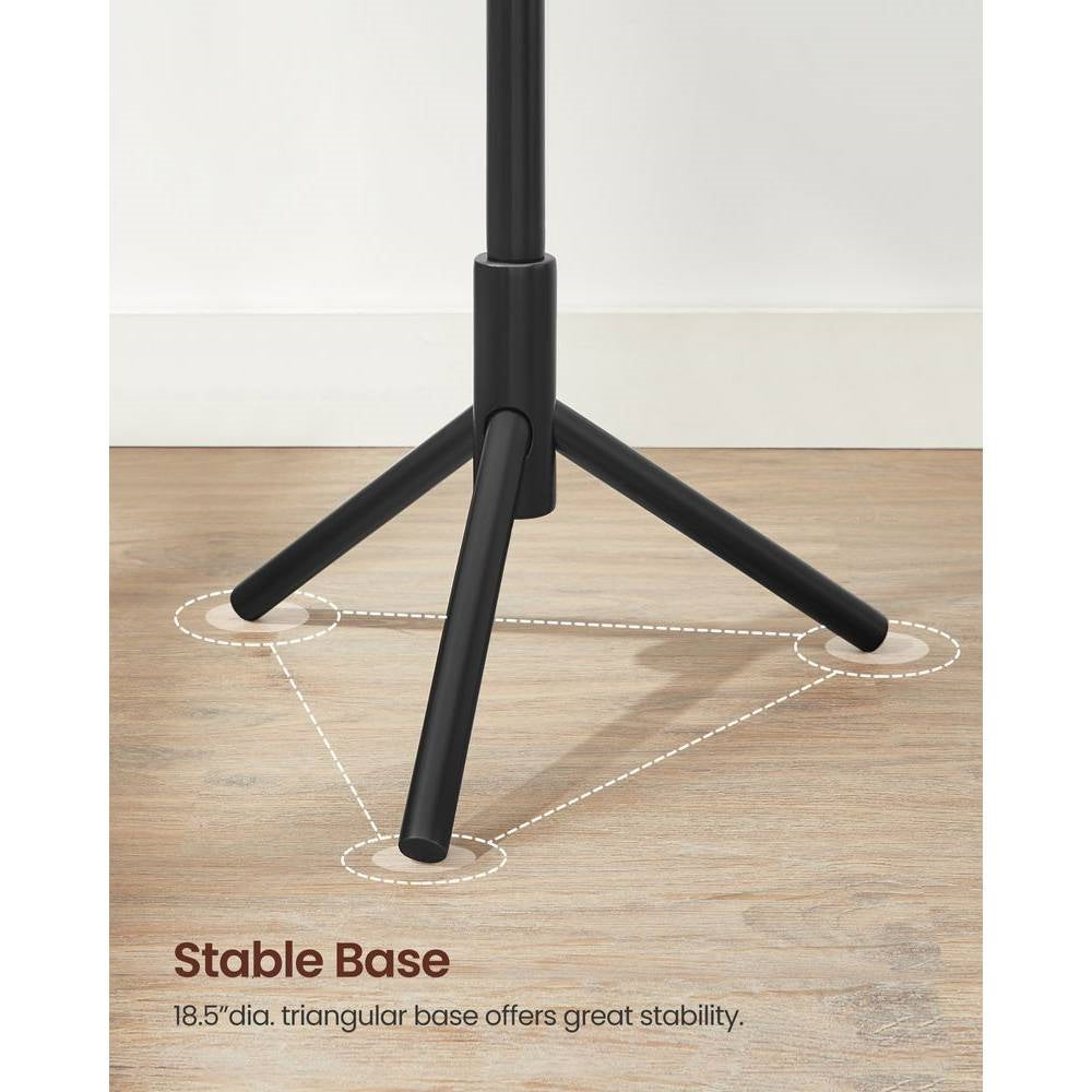 Black triangular base for a standing coat rack with three support legs