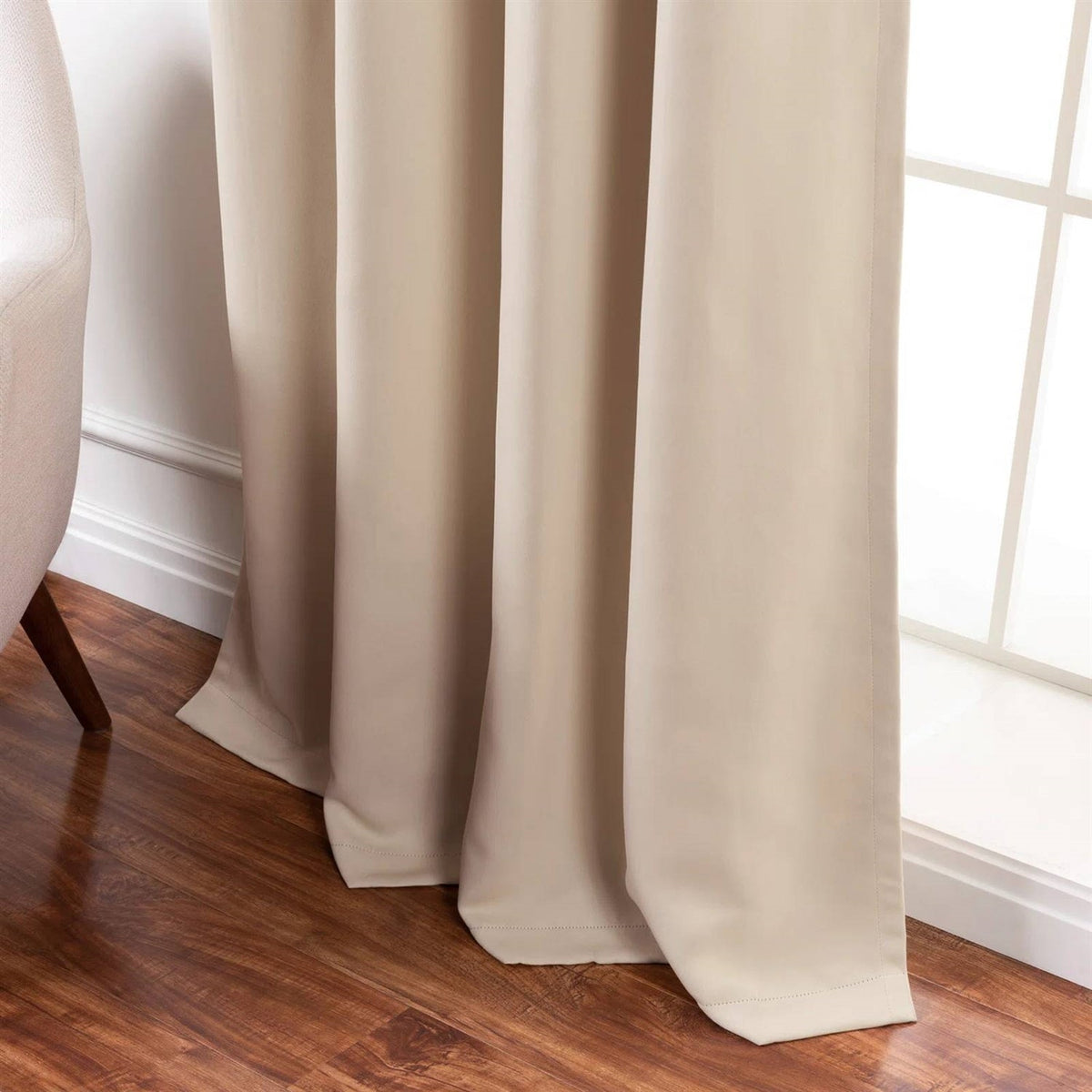Beige cream thermal blackout curtain panels set of 2, full-length panels with soft drape
