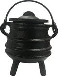 Ribbed cast iron cauldron with lid, dark finish and two side handles