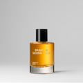 Perfume bottle with black cap and amber liquid, Vanilla Hide label