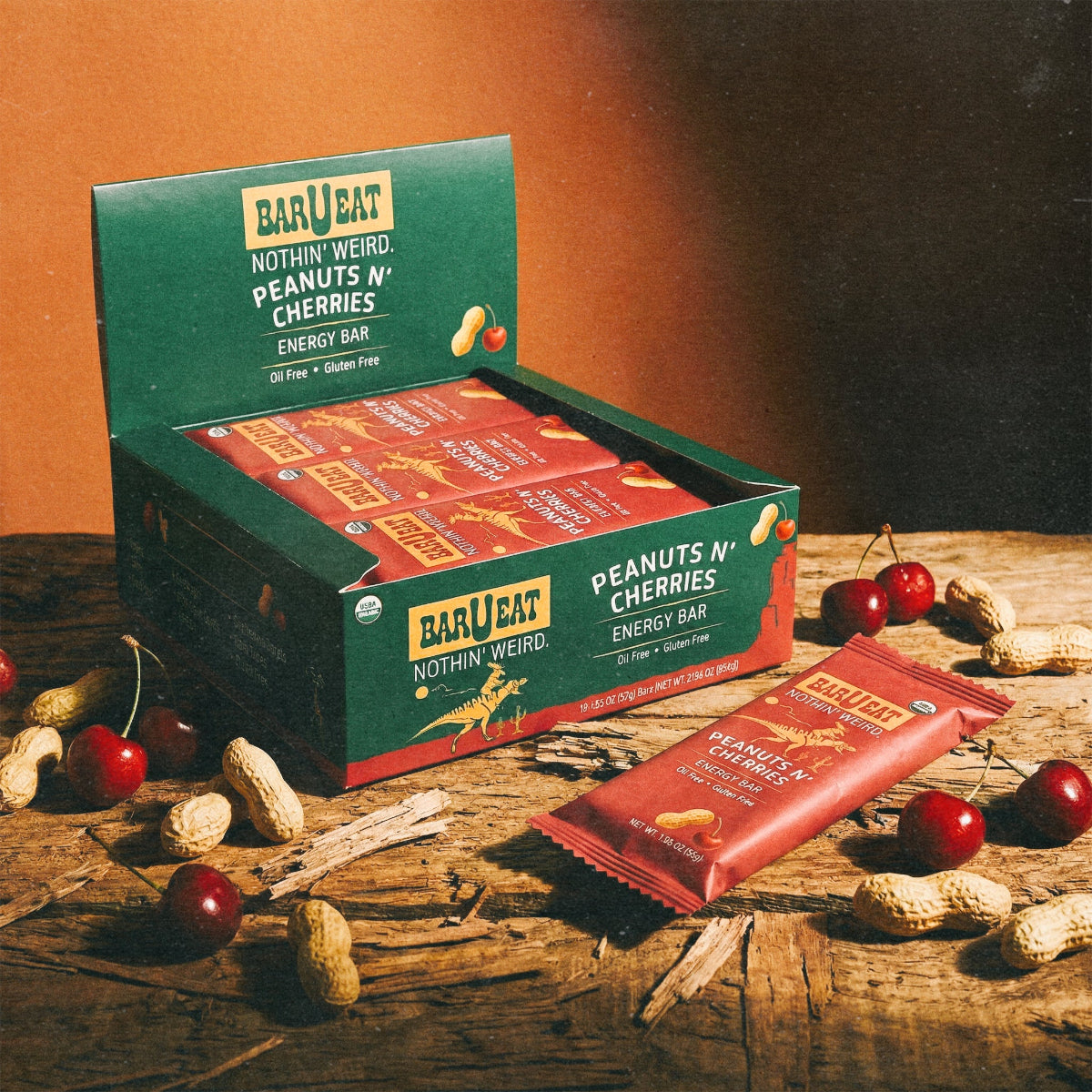 Energy bar multipack box with Peanuts N' Cherries wrappers and snack bars