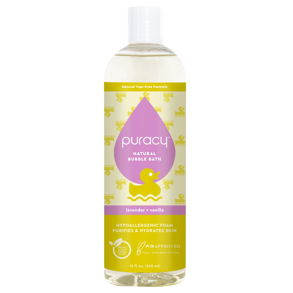 Puracy baby bubble bath bottle, lavender and vanilla, hypoallergenic foam for skin