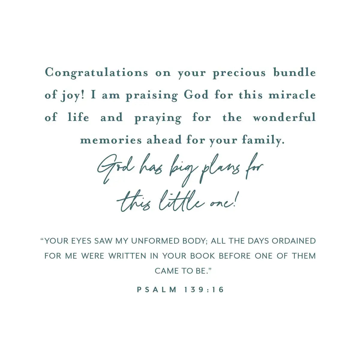White book page with cursive message and “Psalm 139:16” reference text