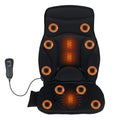 Black back massager seat cushion with glowing orange massage pads and heating core