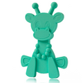Turquoise baby teething toy shaped like a bear with raised grips and handles