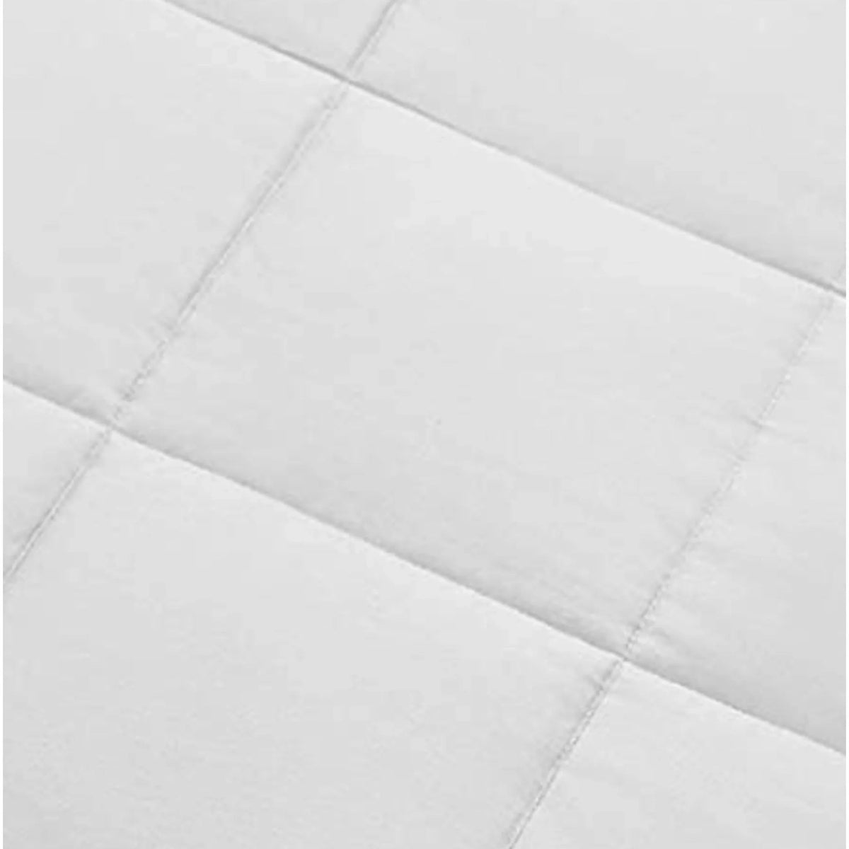 White duvet comforter close-up showing box quilting and stitched channel lines