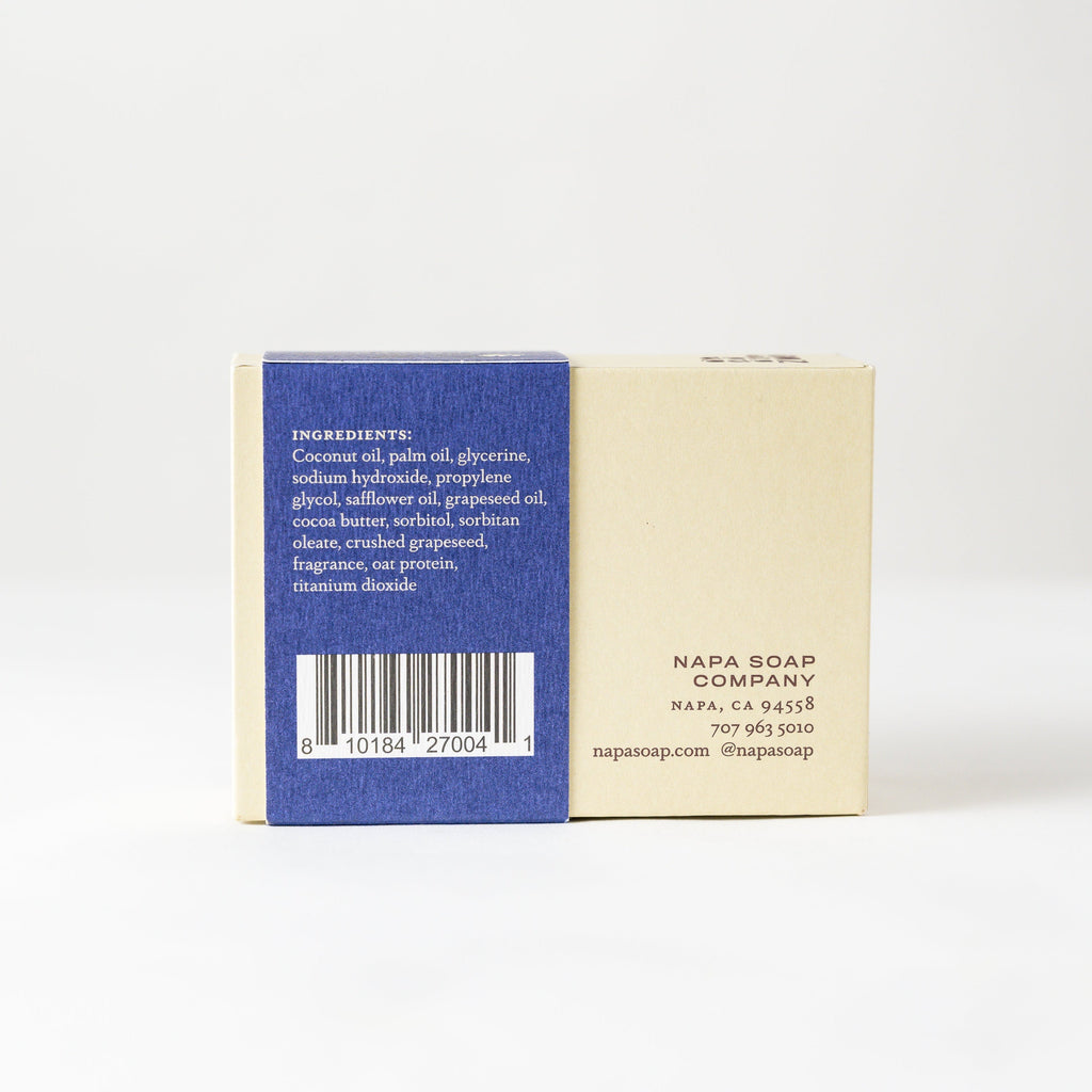 Back of NAPA Soap Co bar soap box with ingredients and barcode