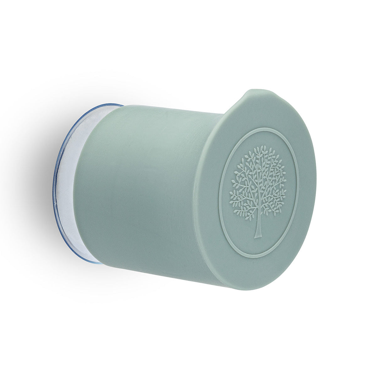 Silicone bath hook, teal silicone hook with tree embossed seal on round base