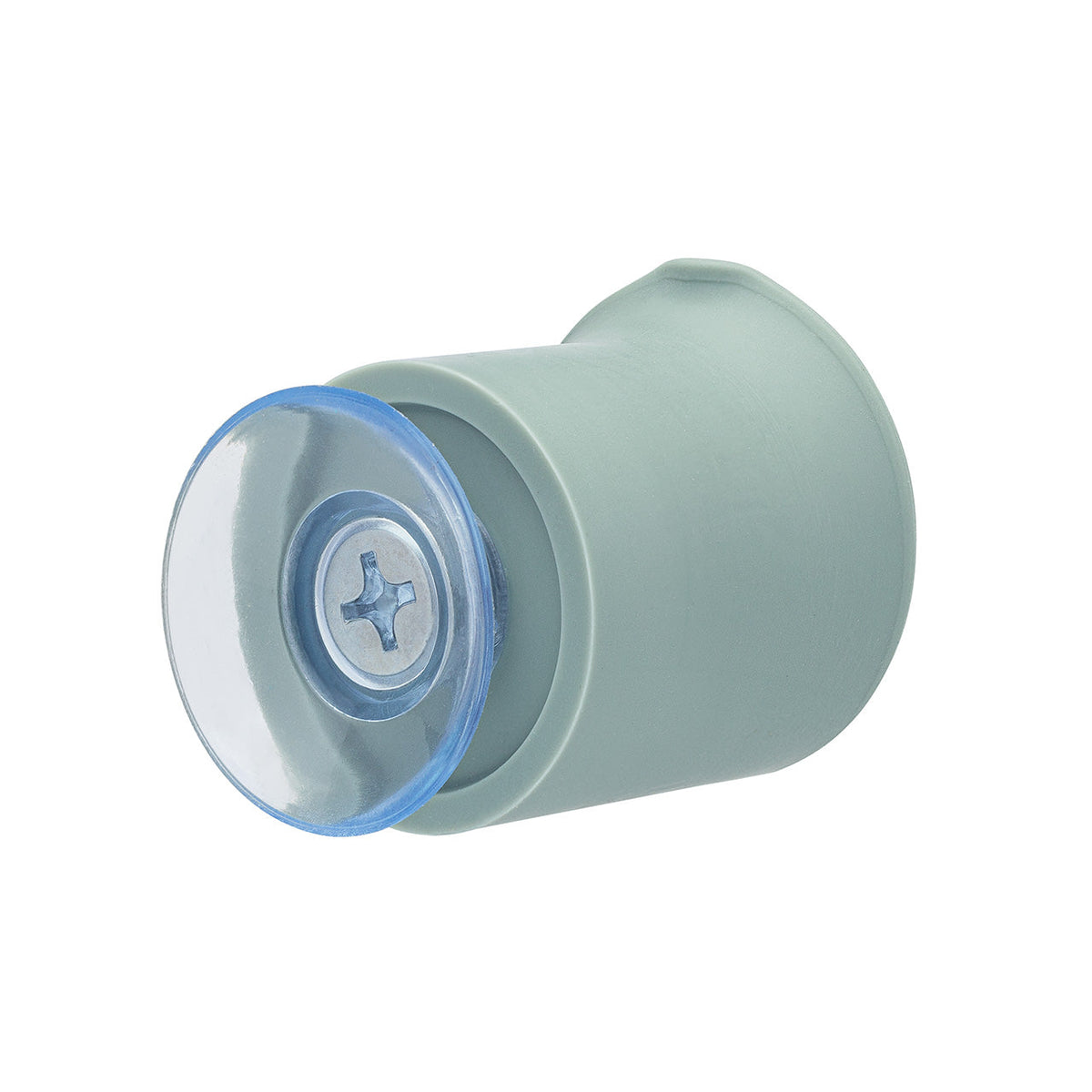 Silicone bath hook in mint green with embossed tree logo on round suction cap