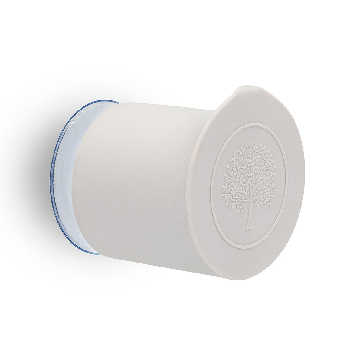 Silicone bath hook in light beige with embossed tree design and suction base
