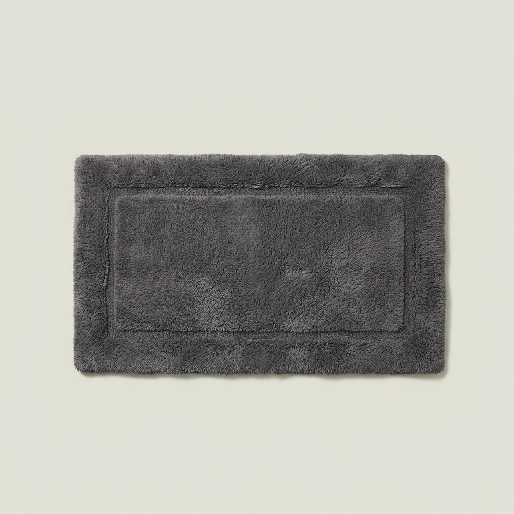 Charcoal plush bath mat with recessed rectangular center panel