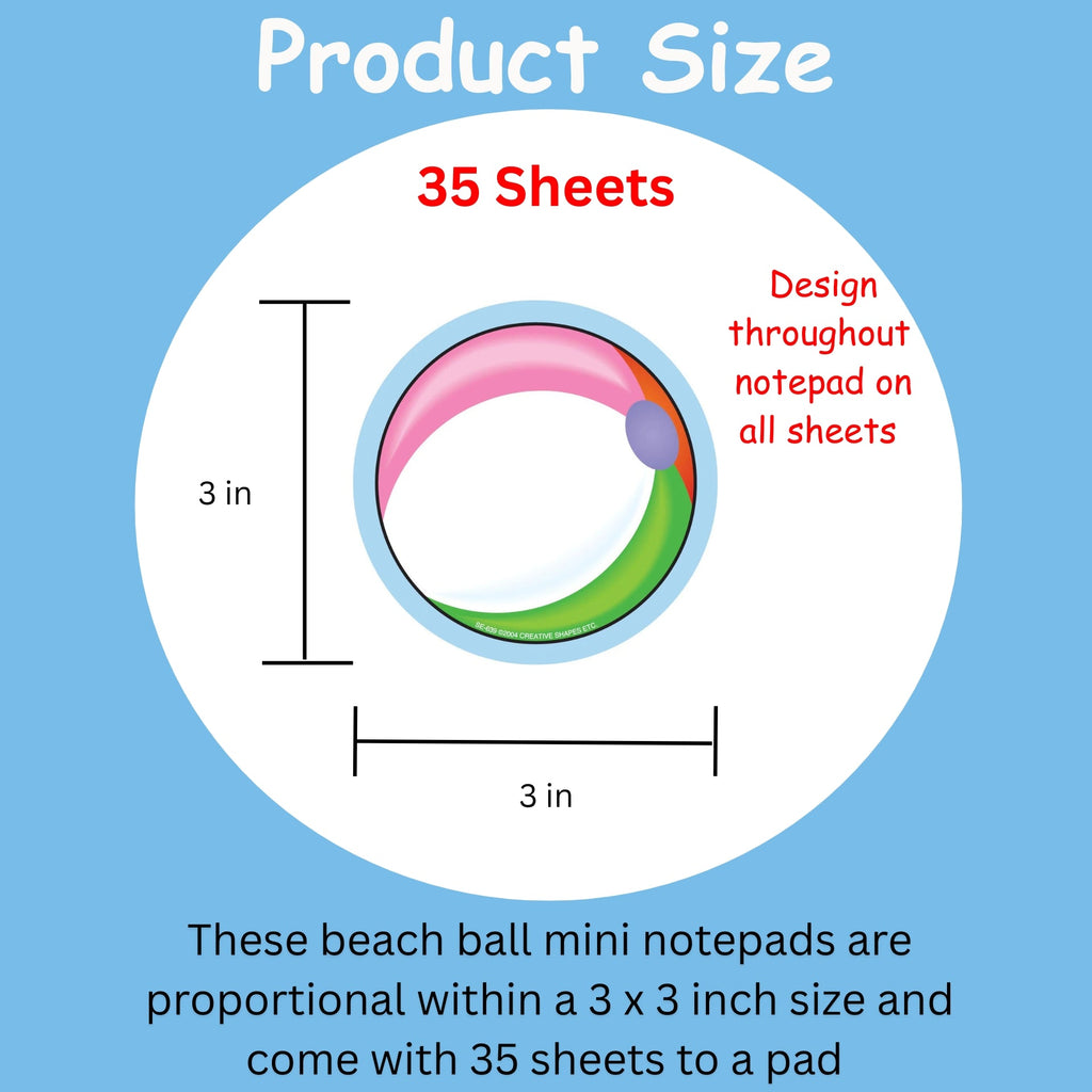 Beach ball mini notepad size graphic with 35 sheets shown