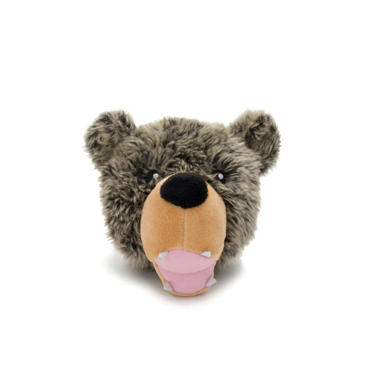 Large plush grizzly bear dog toy with open mouth