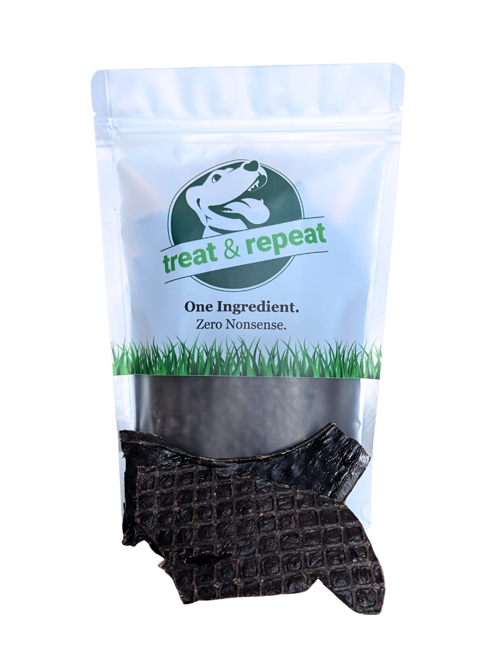 Beef liver treat pouch with black jerky squares
