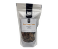Dog treat pouch of beef lung cubes, with a clear window showing brown chewy pieces
