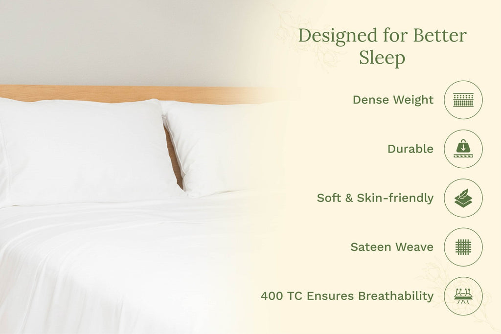 White pillowcase set on bed, neat rectangular shams with smooth surface