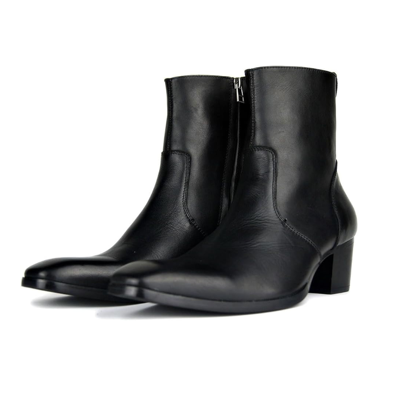 Black leather Chelsea ankle boots with side zipper and Cuban block heel