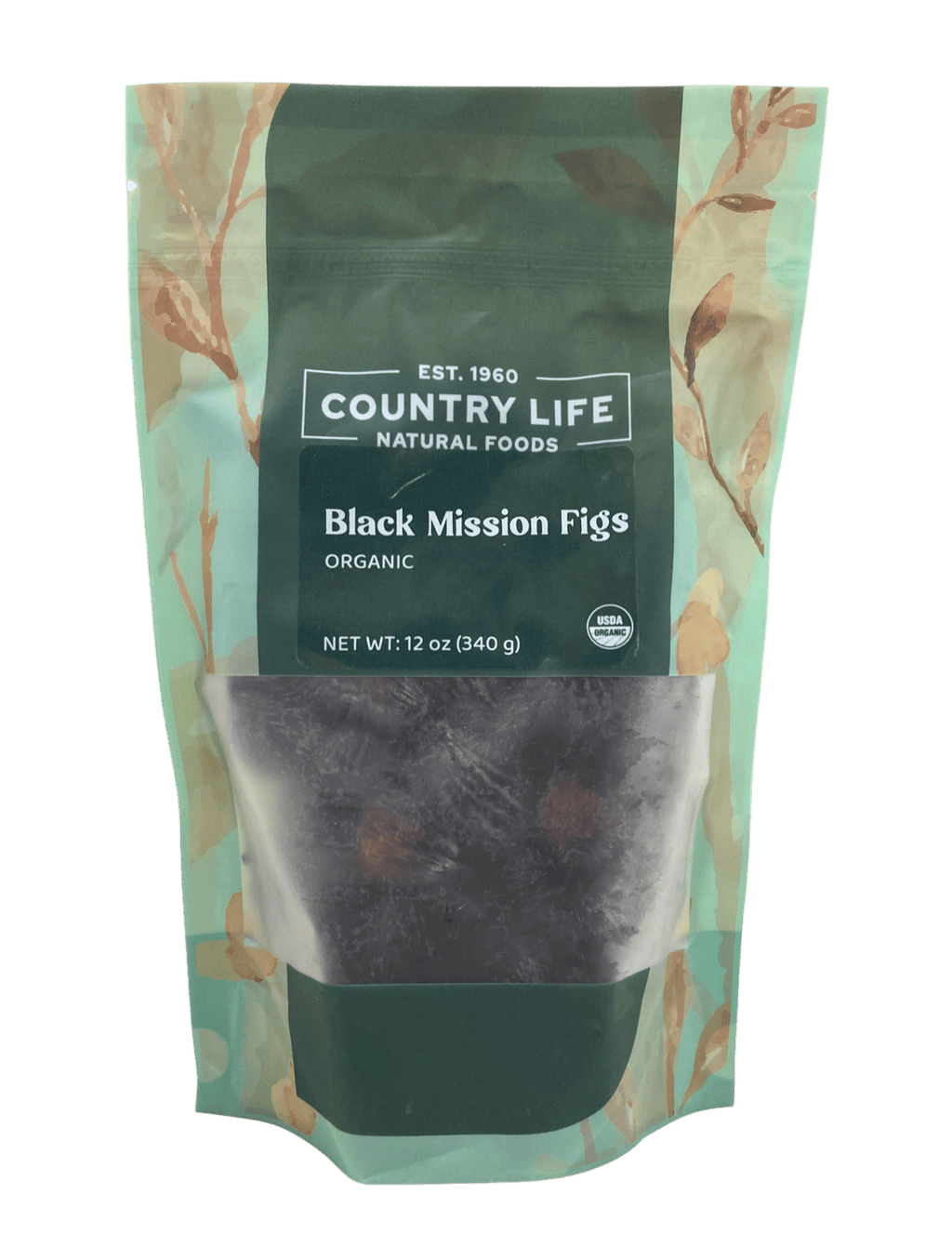 Organic black Mission figs pouch, Country Life Naturals foods, 12 oz