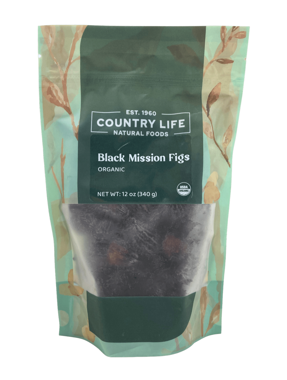 Organic black Mission figs pouch, Country Life Naturals foods, 12 oz