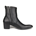 Black leather Chelsea ankle boots with side zipper and chunky Cuban heel