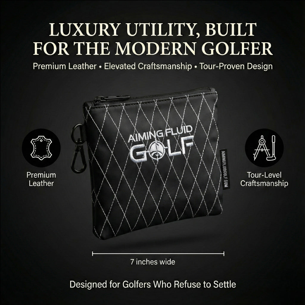 Black quilted leather utility pouch with zip top and key clip loop detail