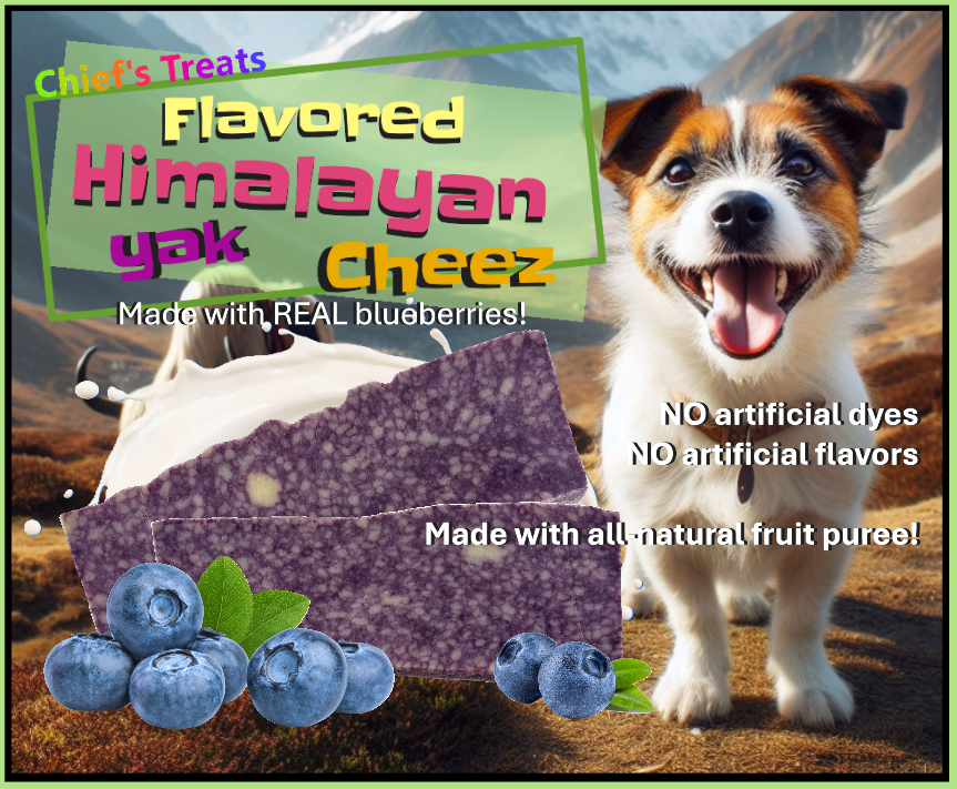 Purple blueberry-flavored yak cheese chew with visible crumbly texture.