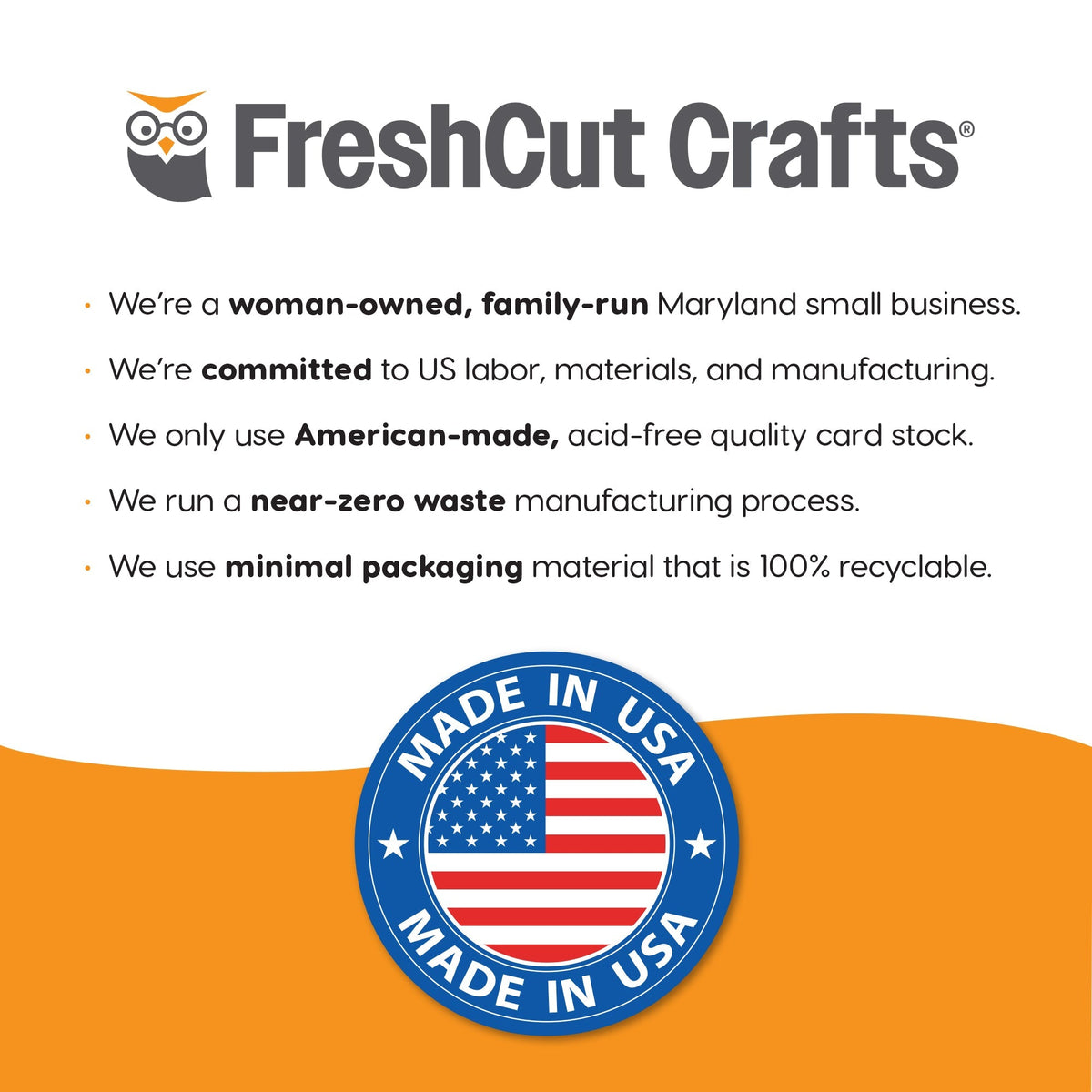 FreshCut Crafts made in USA seal badge for fall leaf cutouts