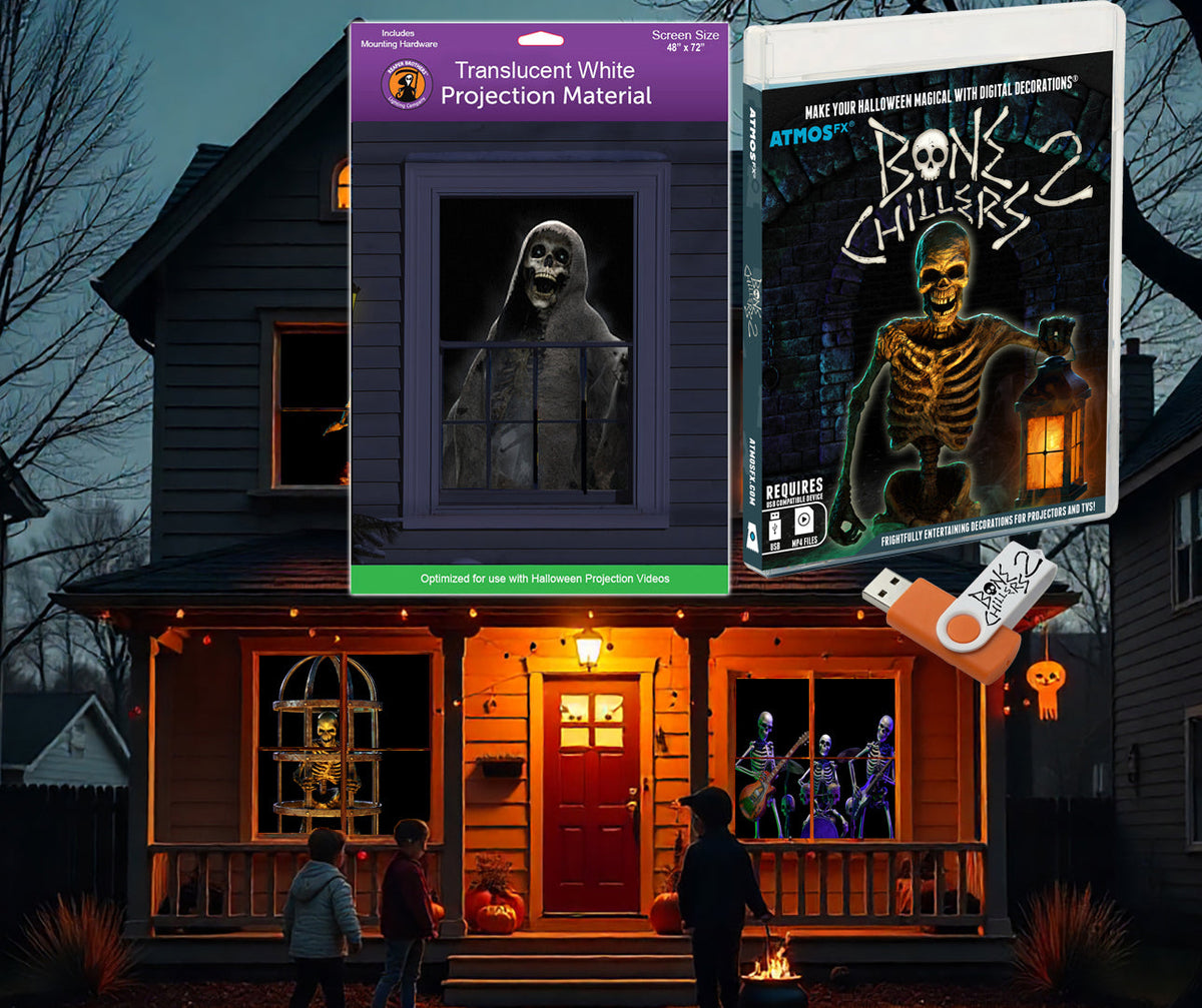 Halloween digital projection decoration kit with Bone Chillers artwork on box