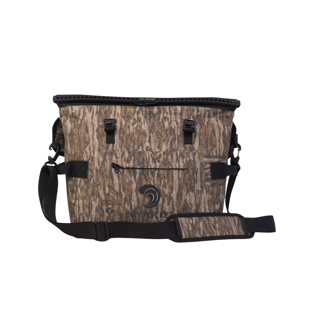 Waterproof floating cooler bag with top handle, front pocket flap, and adjustable side straps