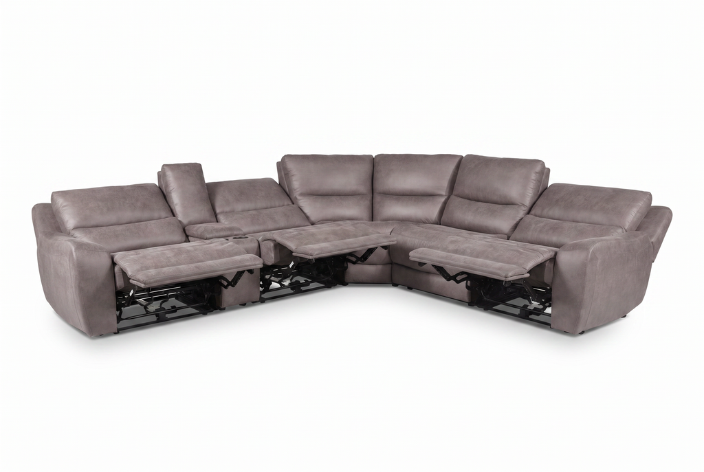 Slate gray L-shaped reclining sectional sofa with modular corner layout