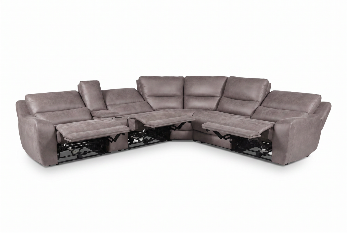 Slate gray L-shaped reclining sectional sofa with modular corner layout