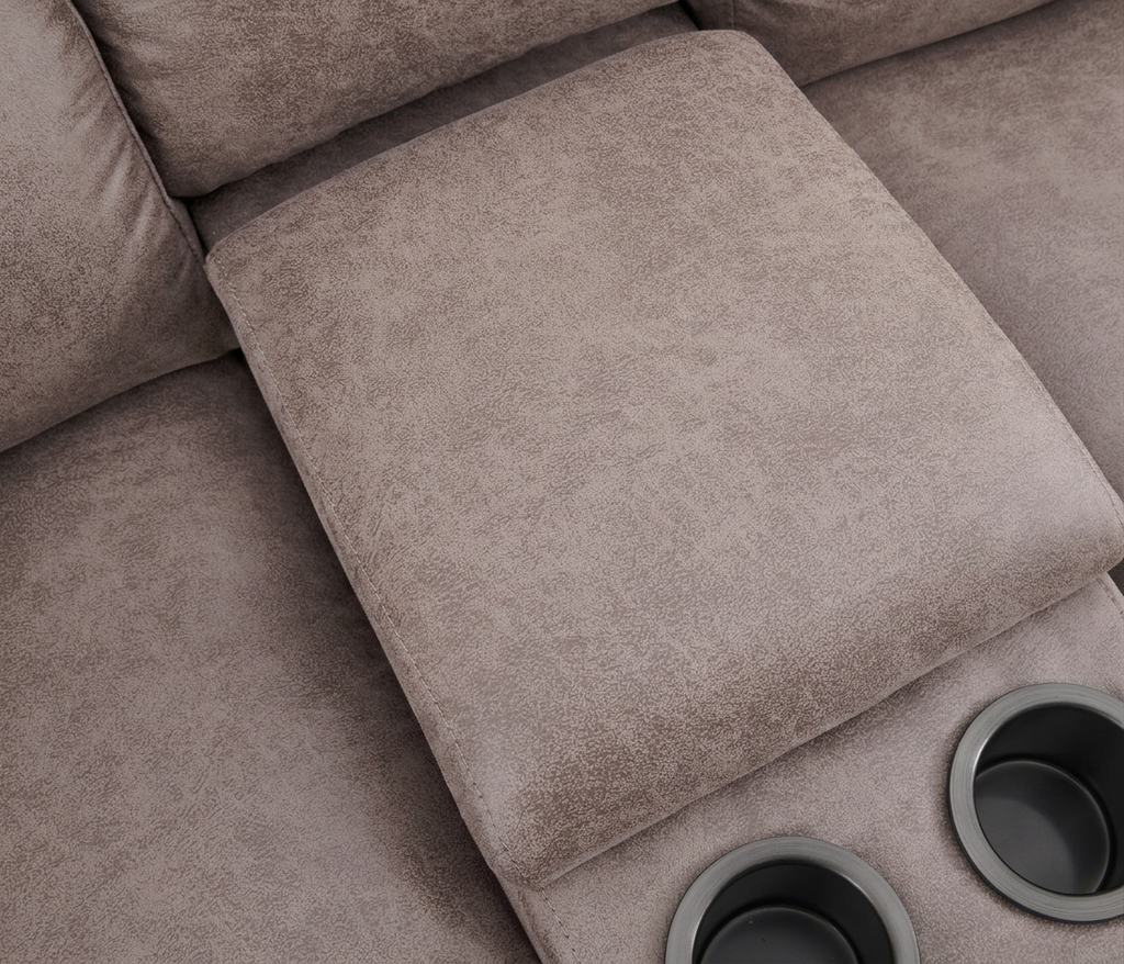 Close-up of gray textured upholstery on a recliner cushion surface